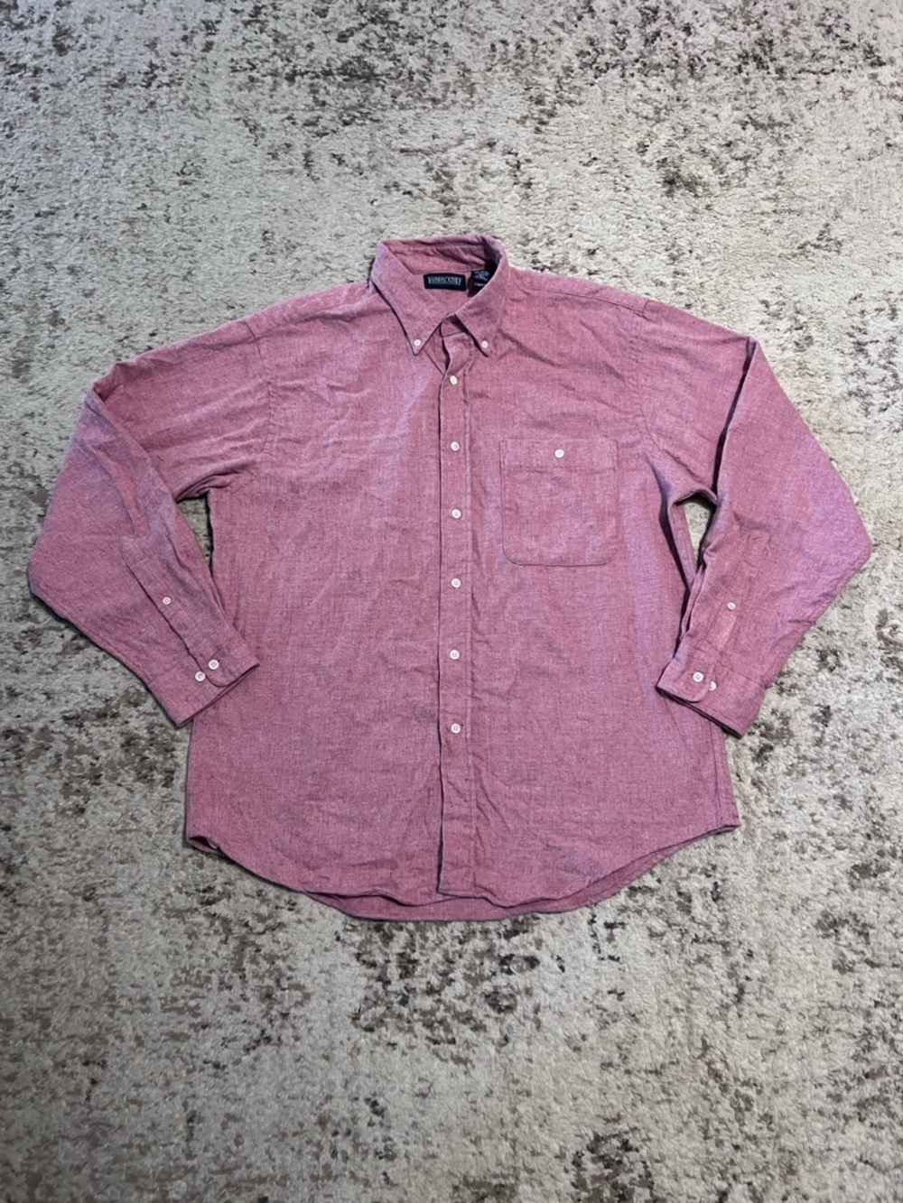 Vintage 90s Lands End Direct Merchants Men’s Red Cotton Flannel Shirt size Large